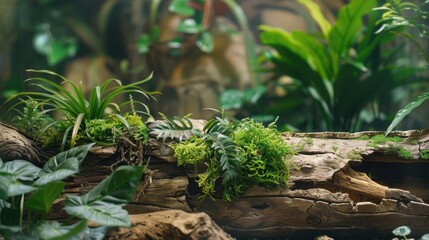 Poster - A log with green moss growing on it. The moss is covering the log and the surrounding plants