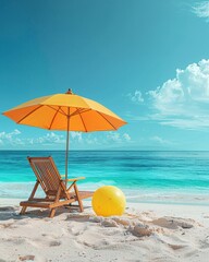 Canvas Print - Beach parasol with chair on summer background.