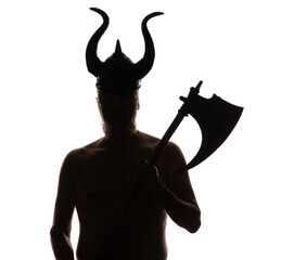 Wall Mural - silhouette of a male Viking warrior on a white background