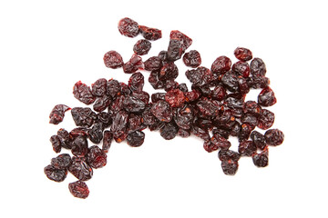 Wall Mural - A scattered pile of dried cranberries isolated on a white background, showcasing their rich red and dark hues with a wrinkled texture, perfect for healthy snacks and culinary uses