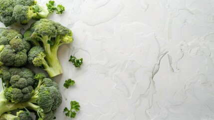 Poster - Healthy raw broccoli on white background with copy space for design