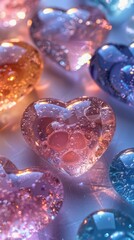 Sticker - A background of colorful ice hearts, withsparkling and shiny effects, cute cartoon style,pastel colors, anime aesthetics, mobile wallpaperhigh resolution, and detailed details