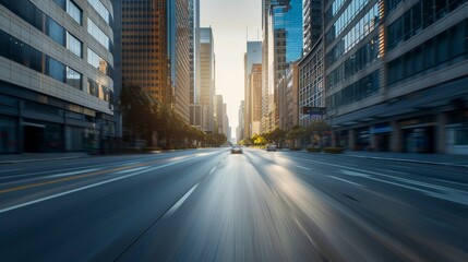 Wall Mural - an empty city street in the front view, with motion blur