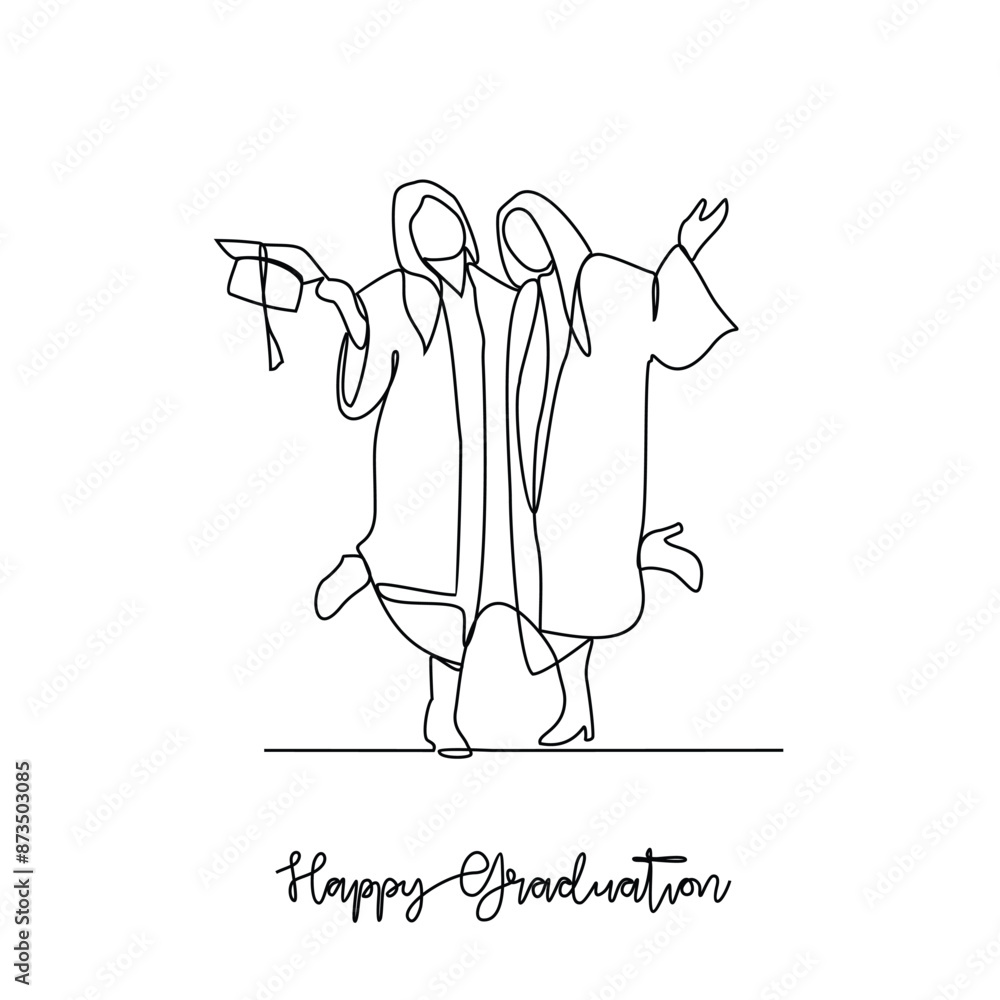 One continuous line drawing of Graduation ceremony vector illustration ...