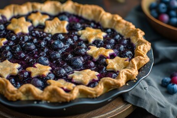 Poster - Freshly baked blueberry pie with decorative pastry stars, ready to serve