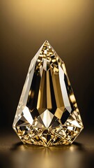 a single diamond crystal is featured on a pure gold ba background