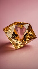 a single citrine crystal is featured on a pure pink ba background