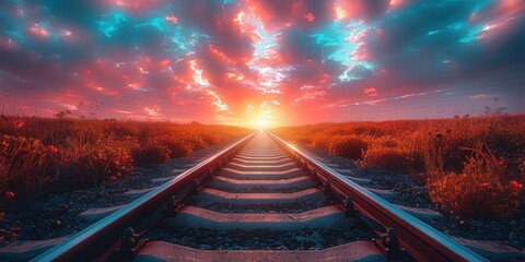 Poster - Sunset Railway Tracks