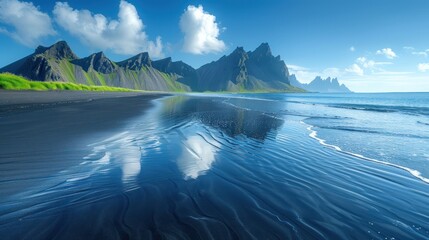 Sticker - Black Sand Beach and Mountains in Iceland