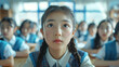 © Danny - Student in a Blue Plaid Skirt Among Attentive Classmates - Realistic Classroom Scene