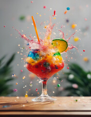 colorful tropical cocktail, isolated white backgroun ad shot