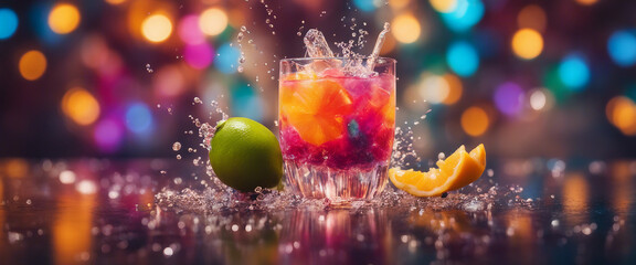 Wall Mural - colorful tropical cocktail, isolated white backgroun ad shot