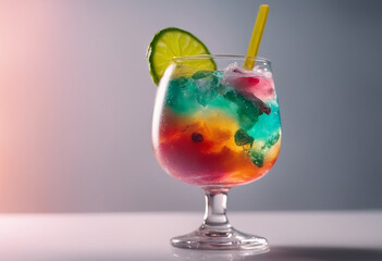 Wall Mural - colorful tropical cocktail, isolated white backgroun ad shot