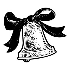 Wall Mural - Christmas bell sketch engraving PNG illustration. T-shirt apparel print design. Scratch board imitation. Black and white hand drawn image.