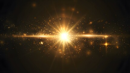 Flash light on black background. Vector glow sparkle effect. Abstract lens flare ignition. Flashing lights. 