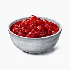 Wall Mural - Watercolor illustration of traditional Thanksgiving cranberry sauce in a bowl. Holiday meal concept
