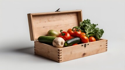 Super realistic illustration of a wooden fruit and vegetable crate. Vegetable drawer