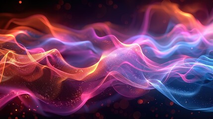 Wall Mural - Abstract digital waves with glowing particles in vibrant colors on a dark background. 3D rendering image of line and dot connecting together. Futuristic technology concept for wallpaper. AIG53F.