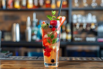 Wall Mural - Refreshing Summer Cocktail with Berries and Mint