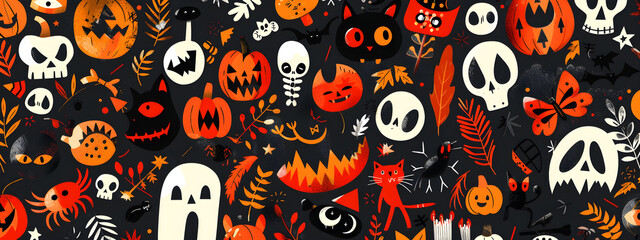 Wall Mural - A Halloween themed poster with a variety of creepy