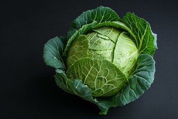 Sticker - Vibrant green cabbage with lush leaves, isolated on a sleek black backdrop