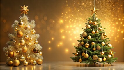 Poster - Festive gold Christmas tree decorated with shiny ornaments, Christmas, tree, gold, decorations, ornaments