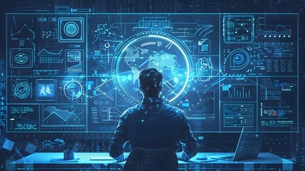 software operations of a computer engineer on computer, Abstract wireframe vector illustration