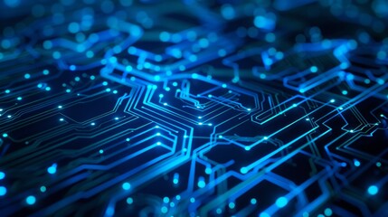 Wall Mural - Thin circuit tracing lines in blue on a dark technology background generative ai