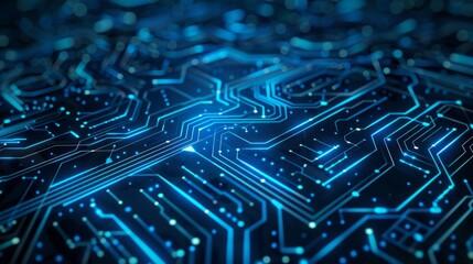 Wall Mural - Thin circuit tracing lines in blue on a dark technology background generative ai