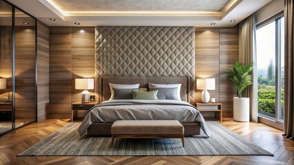 Wall Mural - Sophisticated bedroom with a textured wall , luxury, elegant, interior design, modern, cozy, chic, style