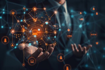 Wall Mural - businessman holding global network and data exchange