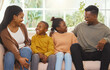 © peopleimages.com - Happy, black family and bonding on sofa with smile, love and support in home with children siblings. African parents, mom and dad with kids in living room for weekend, trust and relationship care
