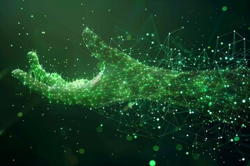 Wall Mural - green plexus design forming a hand shape reaching upwards