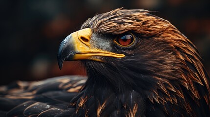 Wall Mural - a picture of a hawk with a yellow beak and a black background.