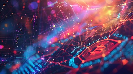 Aufkleber - Abstract Digital Network with Bokeh Lights