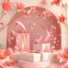 Wall Mural - Gift Boxes with Pink Floral Decorations