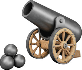 Ancient Vintage Medieval Cannon. 3D Illustration.