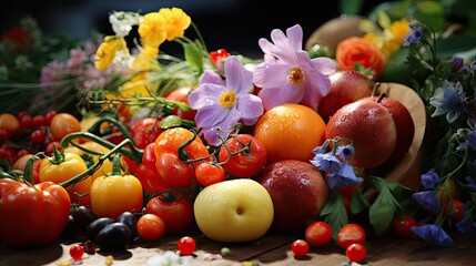 Wall Mural - autumn still life with fruits and vegetables