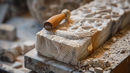 Wall Mural - Stone carving allows artists to transform solid blocks of stone into intricate works of art, each piece unique and captivating.