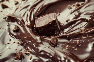 Poster - Closeup of a rich, smooth chocolate swirl with a single chunk of chocolate immersed