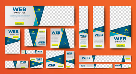 Poster - set of business web ad banner template with text and image spaces. vector