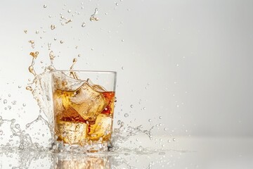 cola splash with ice cubes isolated on white background