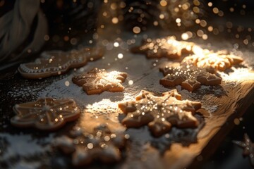 Sticker - Warm and festive homemade golden hour christmas cookies baked with love and craftsmanship for the holiday season on a rustic wooden board