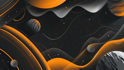 Wall Mural - Abstract Space Background with Orange and Black Swirls