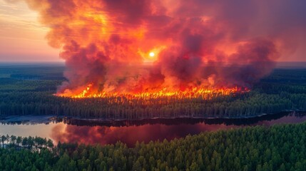 Wall Mural - A forest engulfed in flames and very dangerous. 