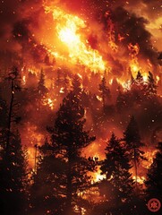 Wall Mural - A forest engulfed in flames and very dangerous. 