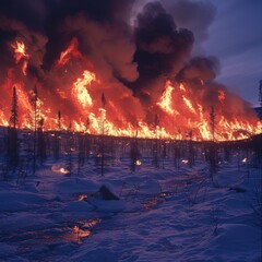 Wall Mural - A forest engulfed in flames and very dangerous. 