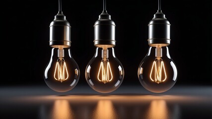 3d light bulbs on a black background, old light bulbs, black background with lamp light