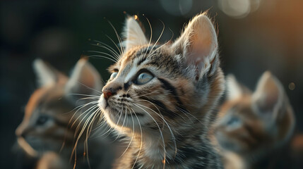 Wall Mural - Closeup of a Cute Tabby Kitten Looking Up - Photo