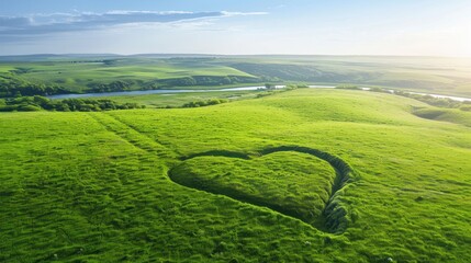 Wall Mural - A large field of grass with a heart shape drawn in the middle